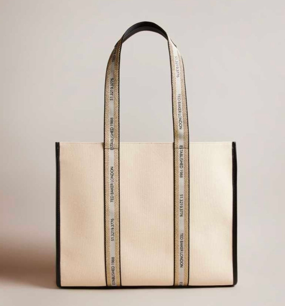 Black Ted Baker Georjey Branded Webbing Canvas Tote