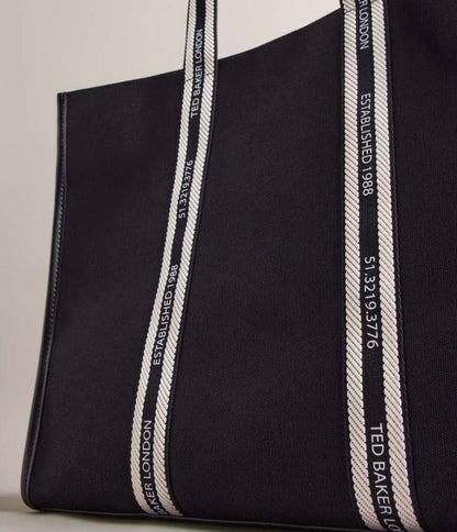 Black Ted Baker Georjey Branded Webbing Canvas Tote