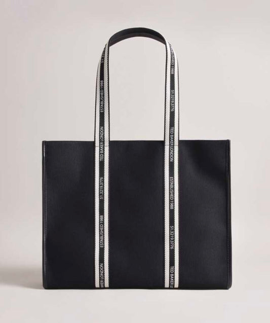 Black Ted Baker Georjey Branded Webbing Canvas Tote