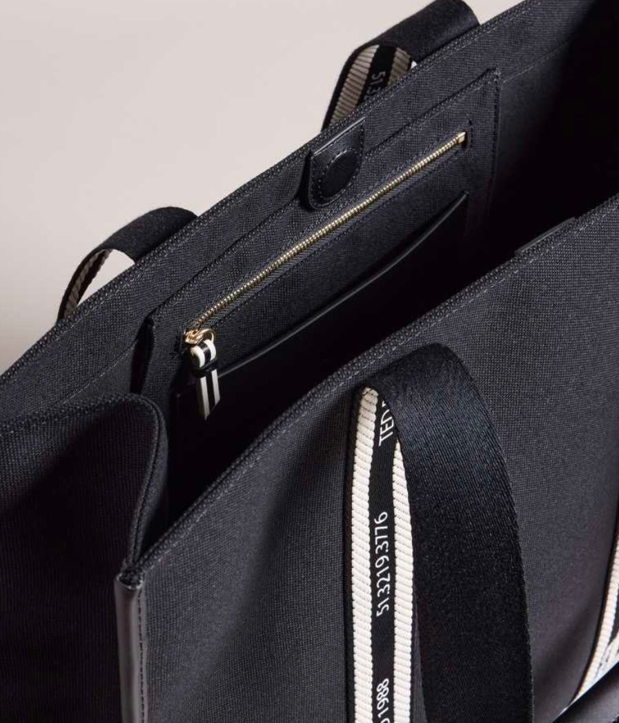 Black Ted Baker Georjey Branded Webbing Canvas Tote