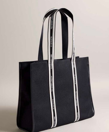 Black Ted Baker Georjey Branded Webbing Canvas Tote