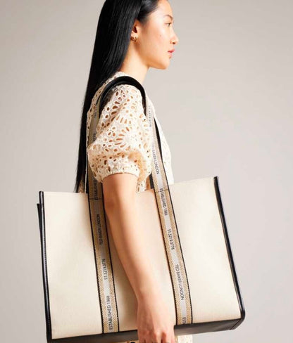 Black Ted Baker Georjey Branded Webbing Canvas Tote