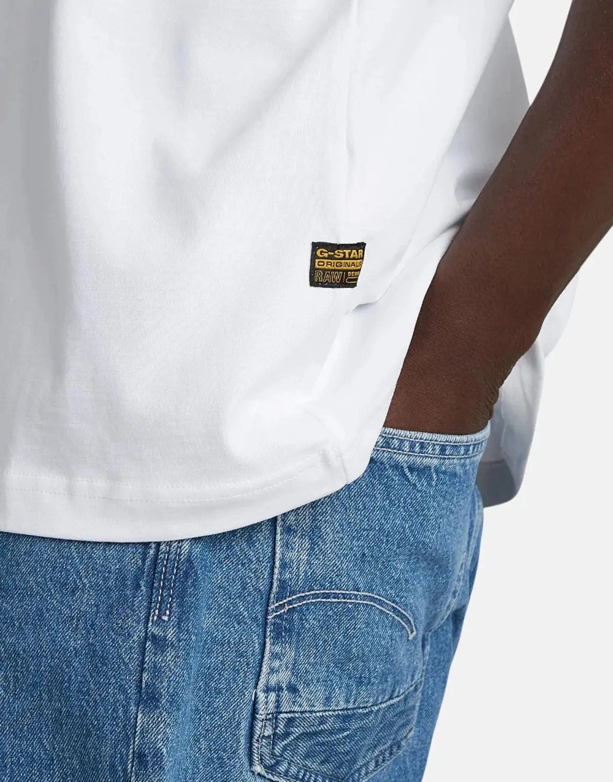 G-Star RAW Back Photo Print Loose White Knee Patch T-Shirt